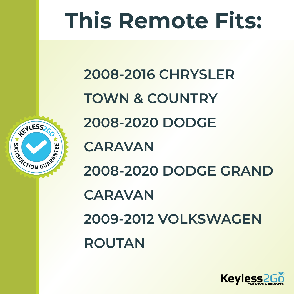 Keyless2Go 2008 - 2020 Chrysler Dodge Volkswagen 6-Button Replacement Keyless Entry Remote Key Fob