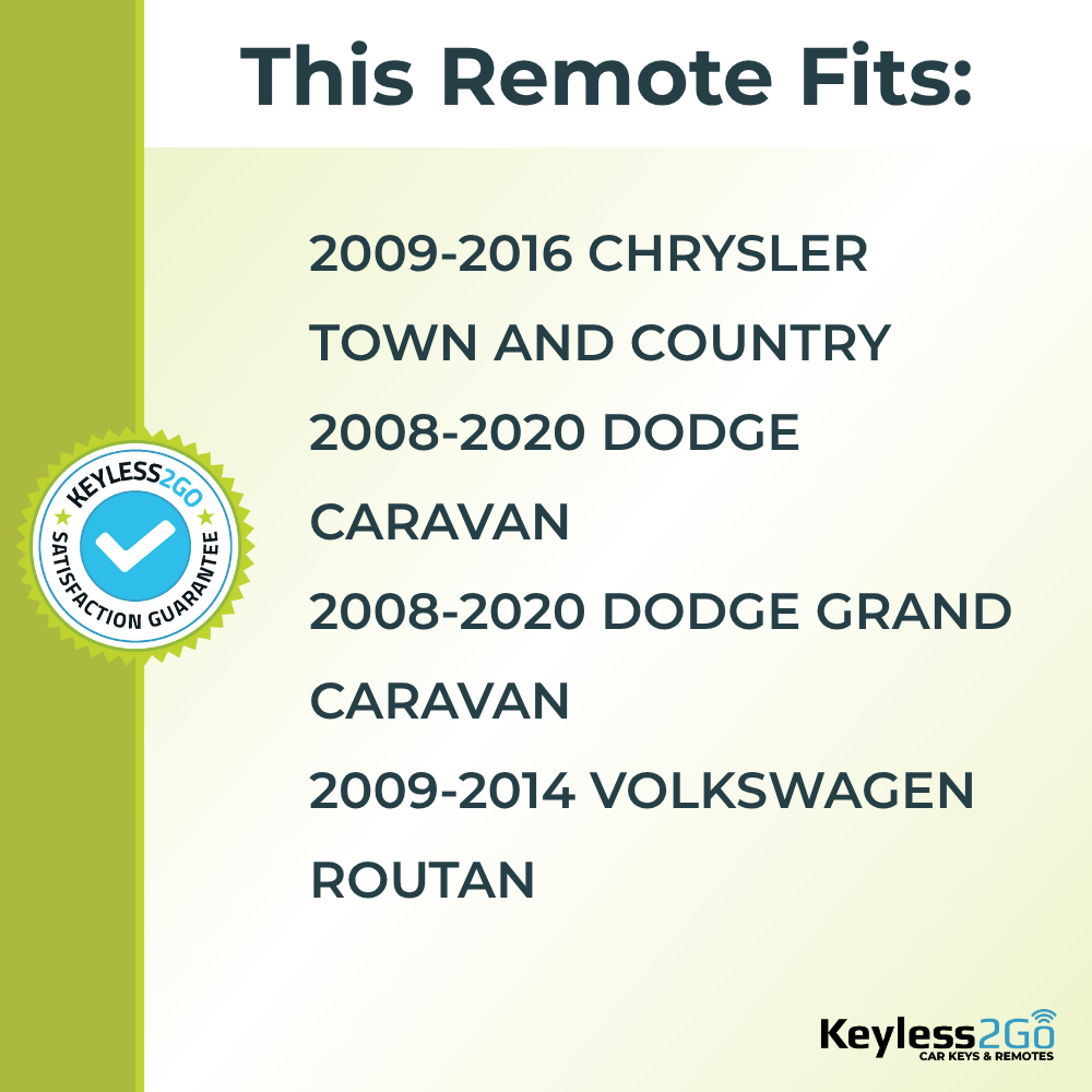 Keyless2Go 2008 - 2020 Chrysler Dodge Volkswagen 5-Button Replacement Keyless Entry Remote Key Fob