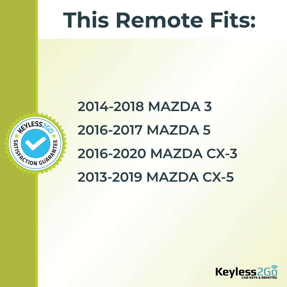 Keyless2Go 2013 - 2020 Mazda 3-Button Replacement Smart Keyless Entry Remote Proximity Key Fob