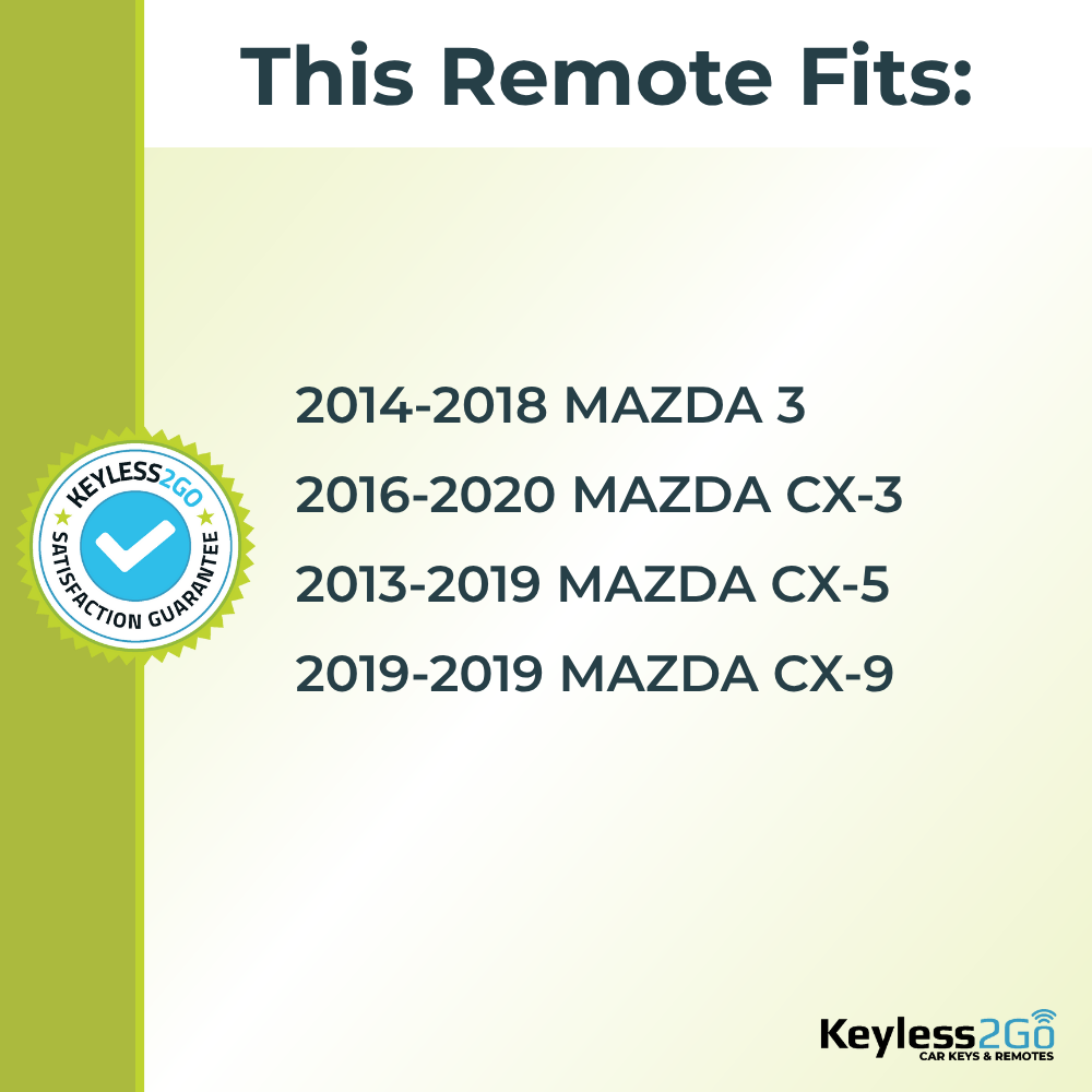 Keyless2Go 2013 - 2020 Mazda 3-Button Replacement Smart Keyless Entry Remote Proximity Key Fob