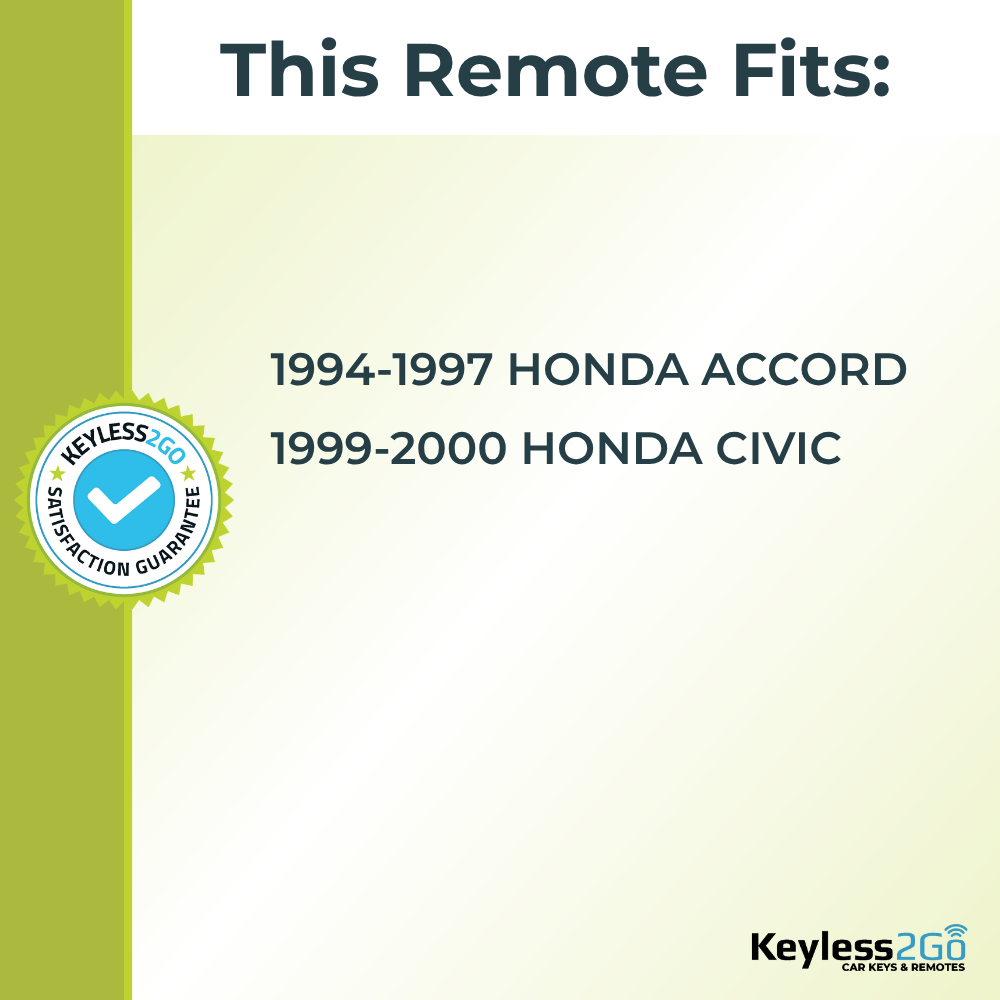 Keyless2Go 1994 - 2000 Honda Accord, Civic 3-Button Replacement Keyless Entry Remote Key Fob