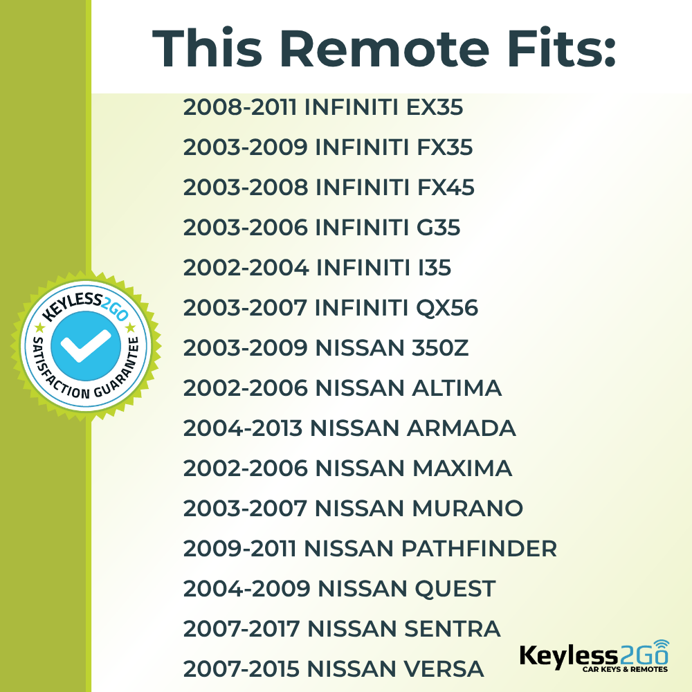 Keyless2Go 2002 - 2017 Infiniti Nissan 4-Button Replacement Keyless Entry Remote Key Fob