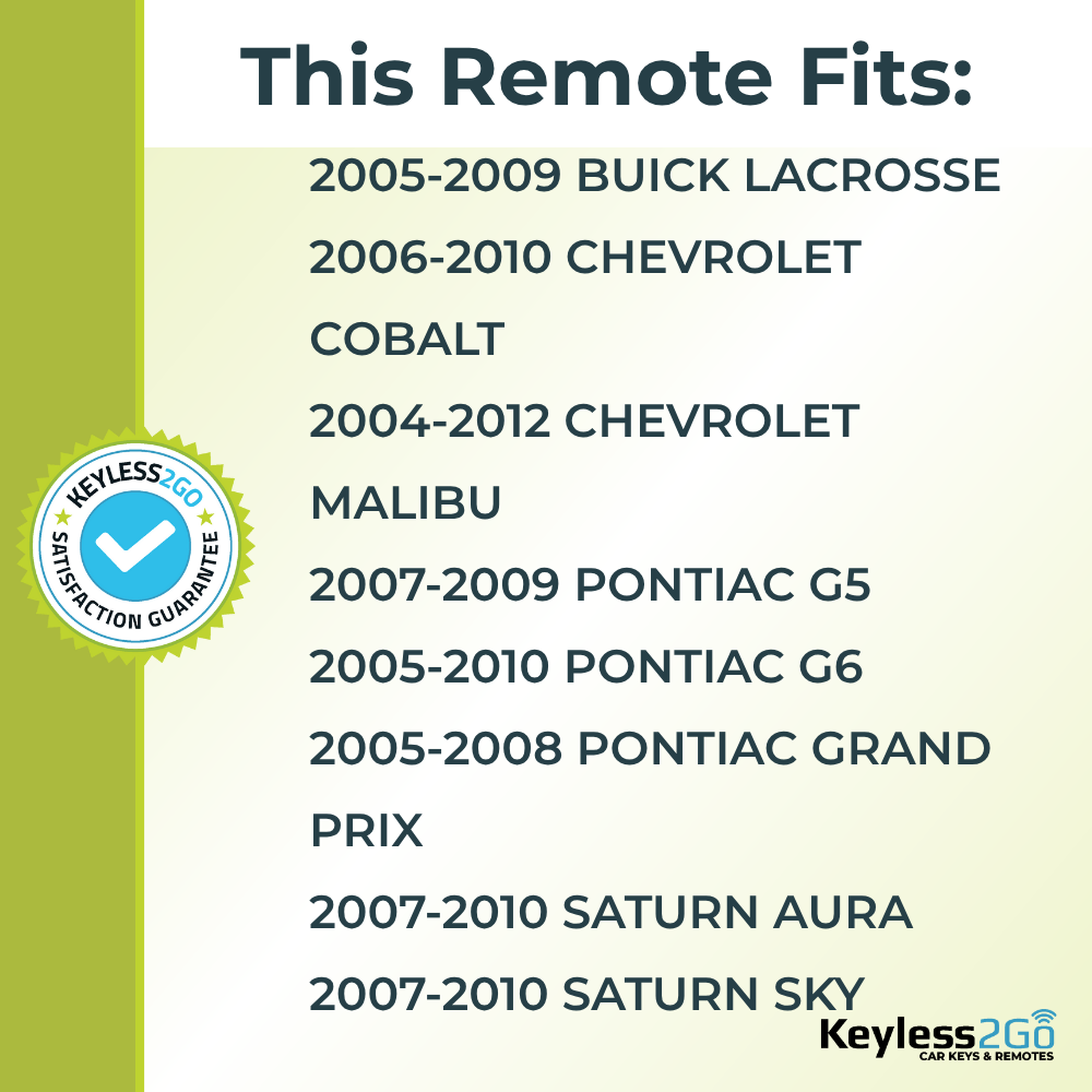 Keyless2Go 2004 - 2012 Buick Chevrolet Pontiac GM 5-Button Replacement Keyless Entry Remote Key Fob