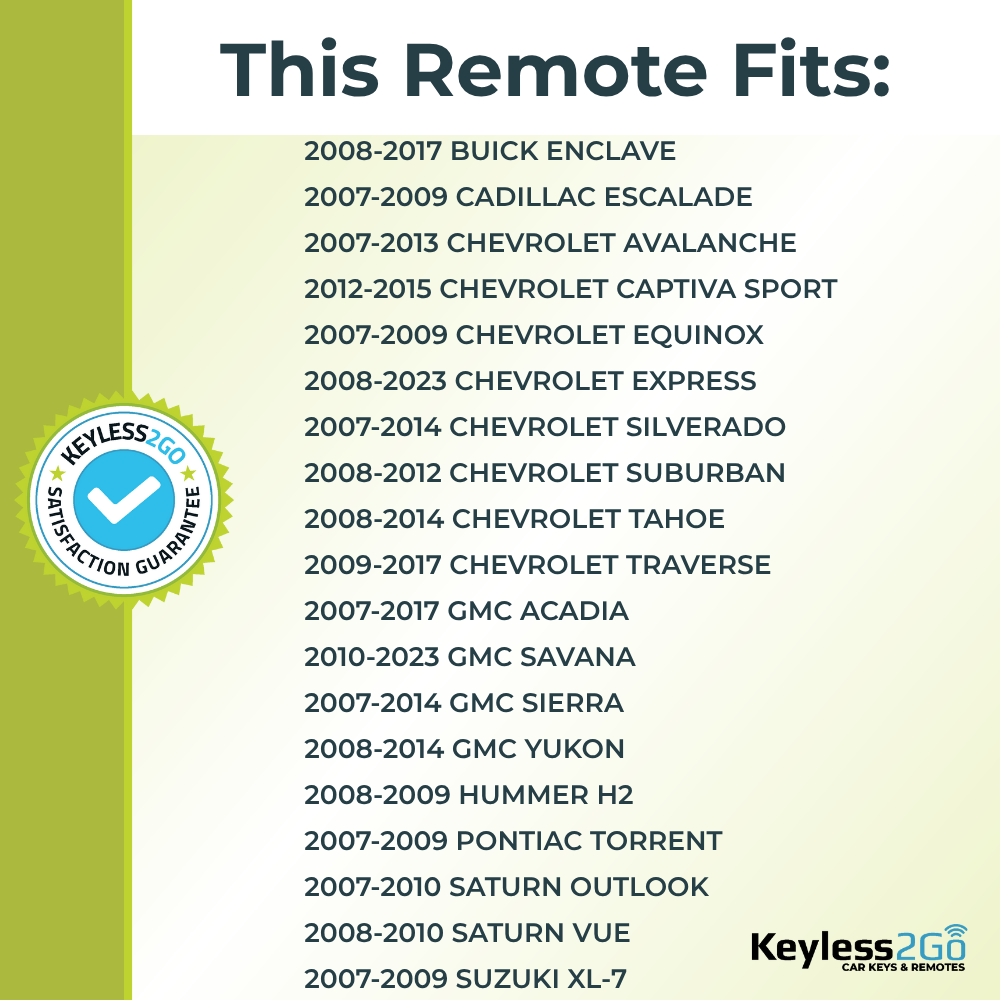 Keyless2Go 2007 - 2023 Chevrolet GMC Saturn GM 4-Button Replacement Keyless Entry Remote Key Fob