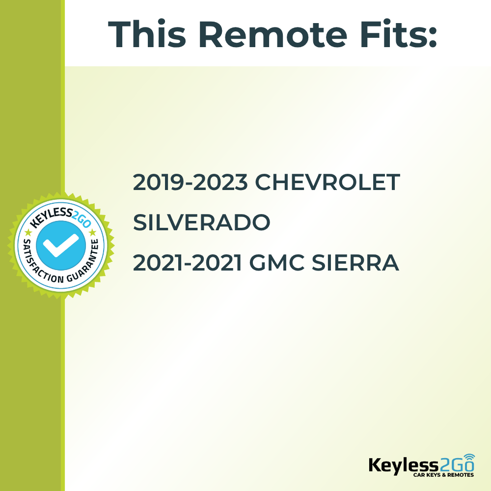 Keyless2Go 2019 - 2023 Chevrolet Silverado, GMC Sierra 4-Button Replacement Keyless Entry Remote Key Fob