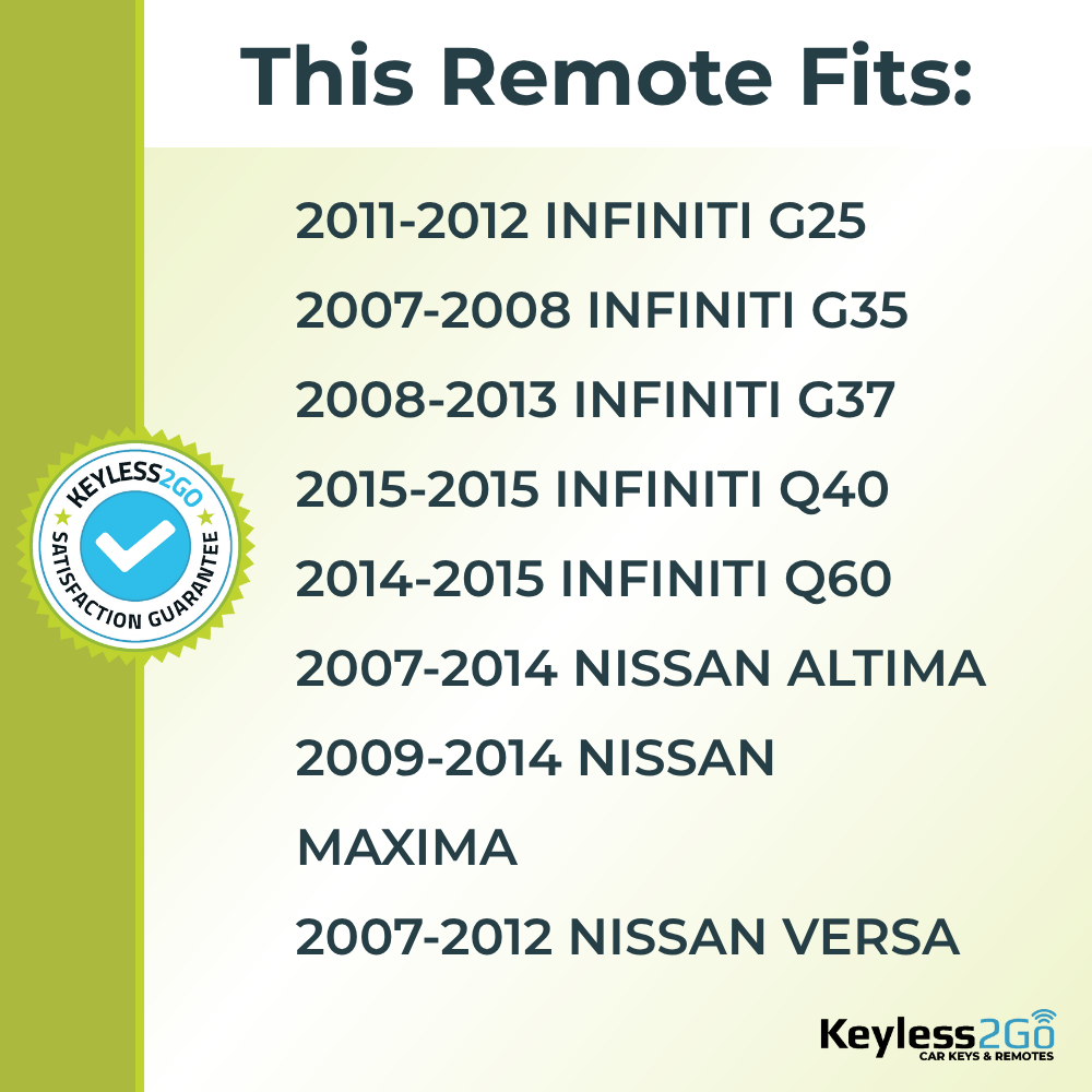 Keyless2Go 2007 - 2015 Nissan Infiniti 4-Button Replacement Smart Keyless Entry Remote Proximity Key Fob