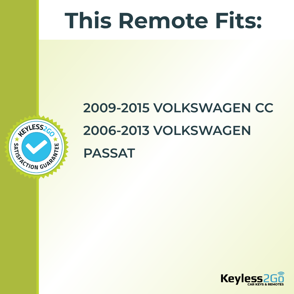 Keyless2Go 2006 - 2015 Volkswagen CC, Passat 4-Button Replacement Keyless Entry Remote Slot Key Fob