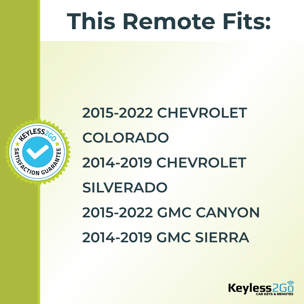 Keyless2Go 2014 - 2022 Chevrolet GMC 4-Button Replacement Keyless Entry Remote Key Fob