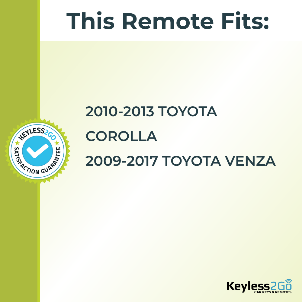 Keyless2Go 2009 - 2017 Toyota Corolla, Venza 4-Button Replacement Keyless Entry Remote Key Fob
