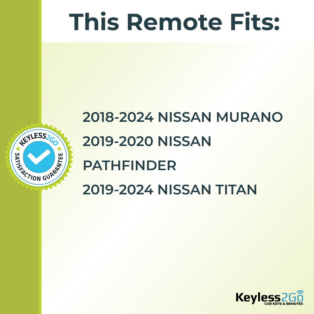 Keyless2Go 2018 - 2024 Nissan Murano, Pathfinder, Titan Replacement Smart Keyless Entry Remote Proximity Key Fob