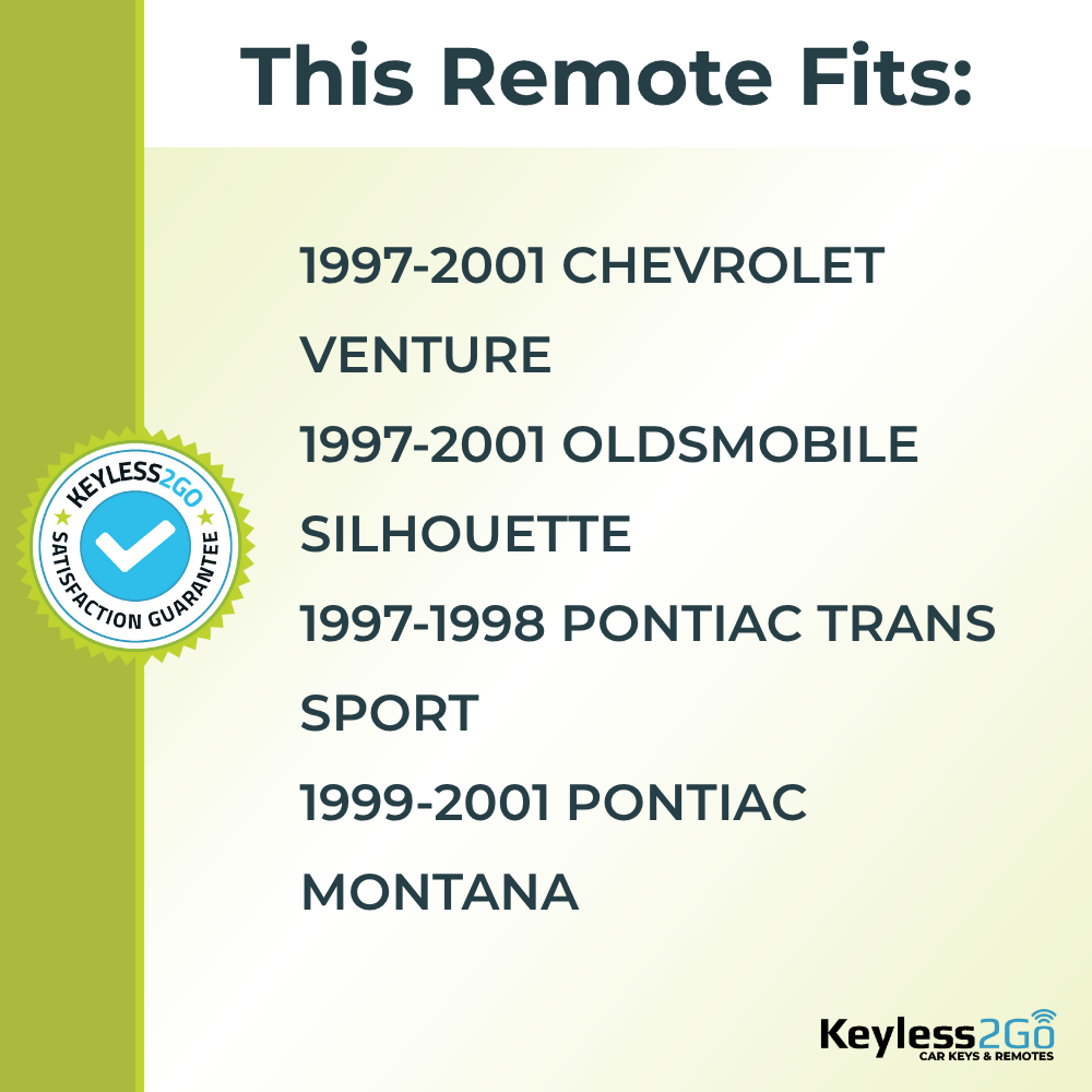 Keyless2Go 1997 - 2001 Chevrolet Oldsmobile Pontiac 4-Button Replacement Keyless Entry Remote Key Fob