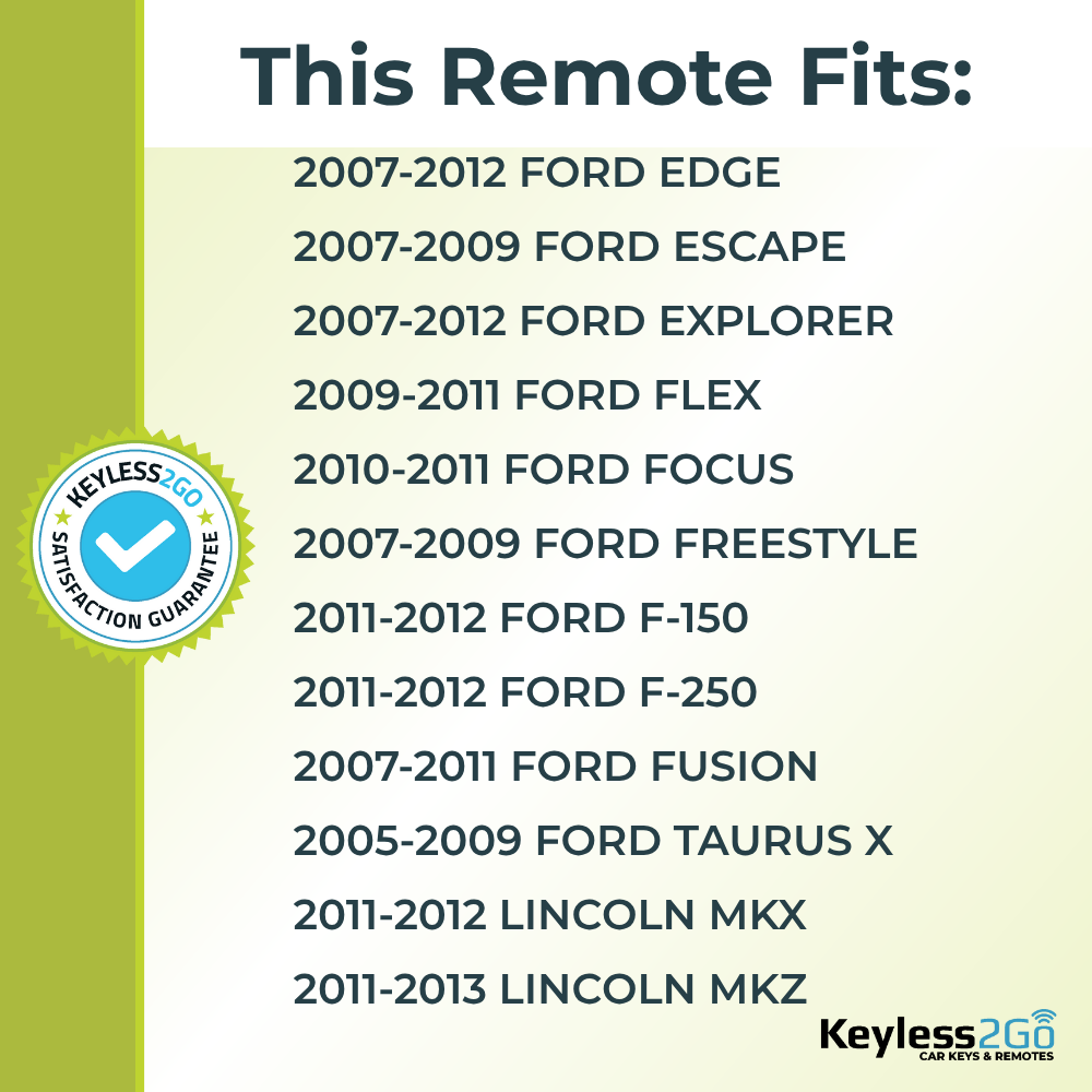 2005 - 2013 Ford Lincoln 3-Button Replacement Keyless Entry Remote Key Fob by Keyless2Go