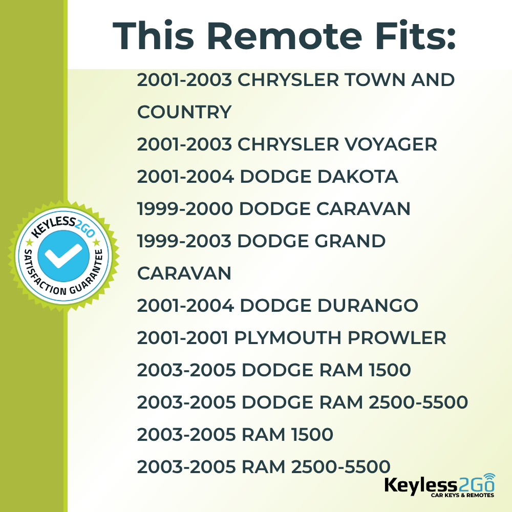 Keyless2Go 1999 - 2005 Chrysler Dodge Plymouth 3-Button Replacement Keyless Entry Remote Key Fob