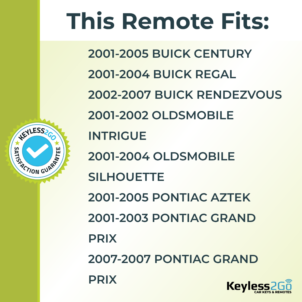 Keyless2Go 2001 - 2007 Buick Oldsmobile Pontiac 4-Button Replacement Keyless Entry Remote Key Fob