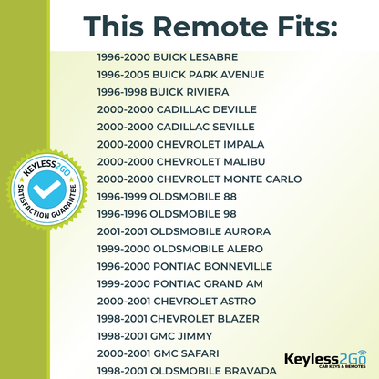 Keyless2Go 1996 - 2005 Cadillac Chevrolet Oldsmobile GM 4-Button Replacement Keyless Entry Remote Key Fob