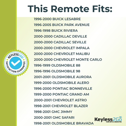 Keyless2Go 1996 - 2005 Buick Cadillac Chevrolet GM 4-Button Replacement Keyless Entry Remote Key Fob