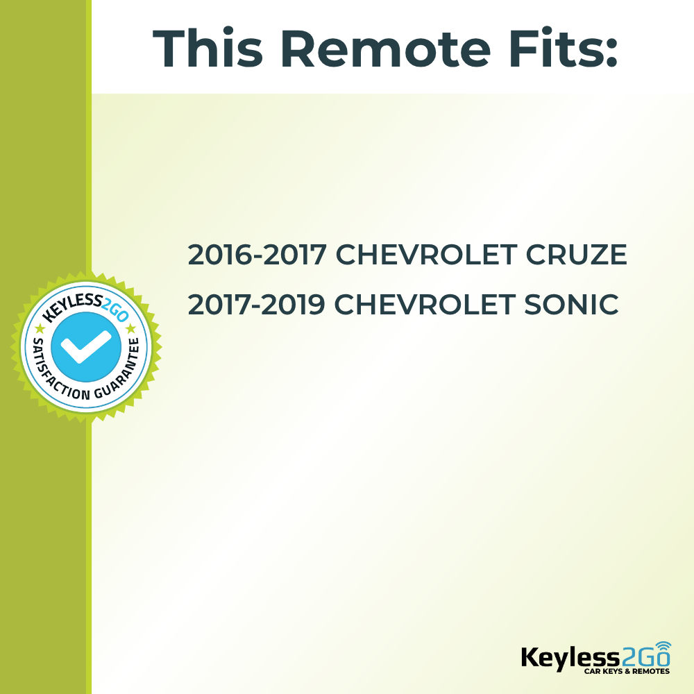 Keyless2Go 2016, 2017, 2018, 2019 Chevrolet Cruze, Sonic 5-Button Replacement Smart Keyless Entry Remote Proximity Key Fob