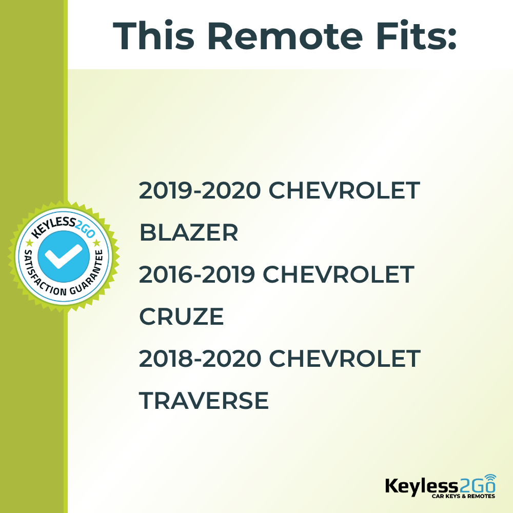 Keyless2Go 2016 - 2020 Chevrolet 3-Button Replacement Smart Keyless Entry Remote Proximity Key Fob