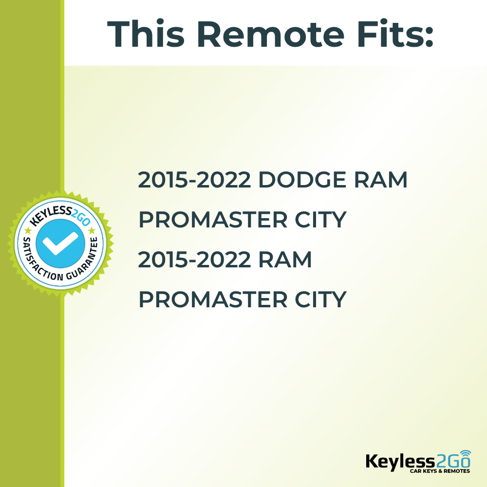 Keyless2Go 2015 - 2022 Dodge RAM Promaster City Replacement Keyless Entry Remote Key Fob