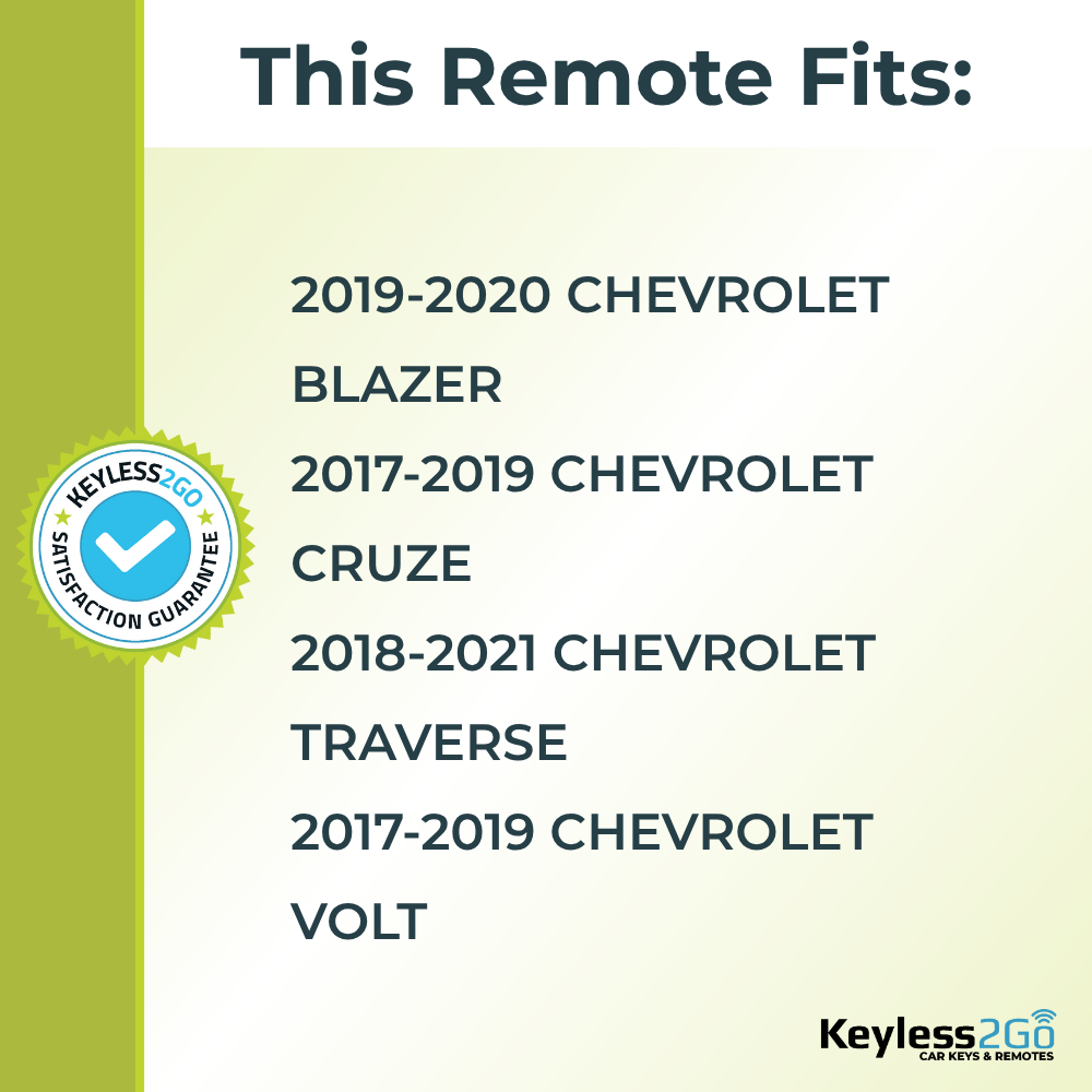 Keyless2Go 2017 - 2021 Chevrolet 4-Button Replacement Smart Keyless Entry Remote Proximity Key Fob