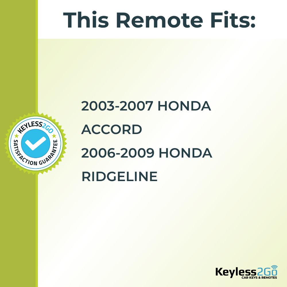 Keyless2Go 2003 - 2009 Honda Accord, Ridgeline 4-Button Replacement Keyless Entry Remote Key Fob
